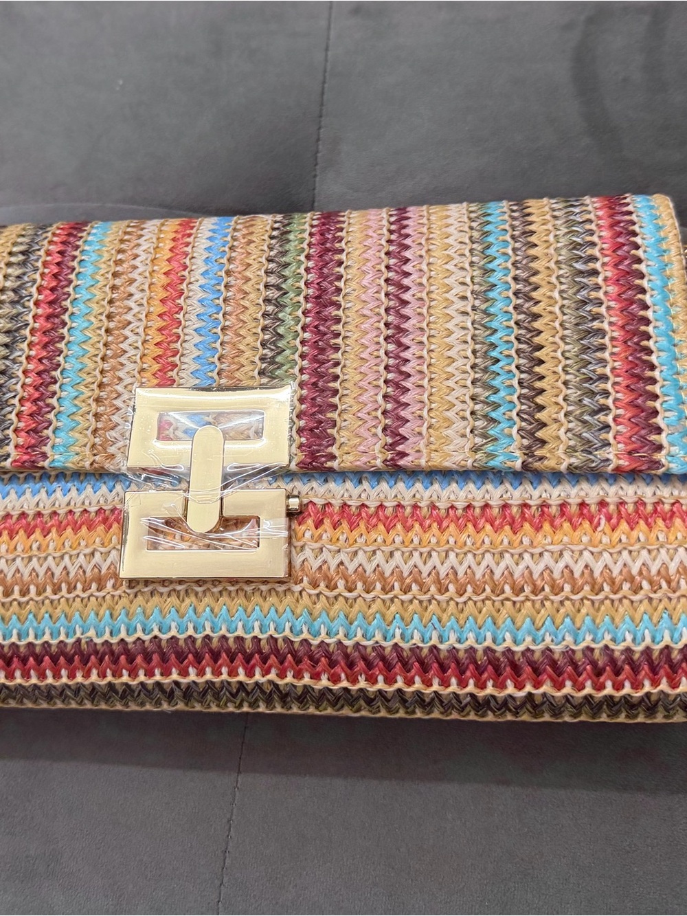 Bijoux Terner Multicolor Striped Woven Clutch with Gold-Tone Hardware